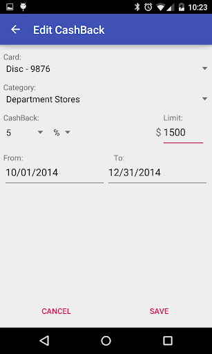CashBack Categories Screen 3
