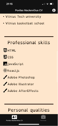 Android application Povilas Mackevicius CV screenshort