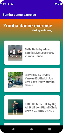 Android application Zumba dance exercise screenshort
