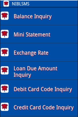 NIBL Mobile (SMS) Banking Screen 2