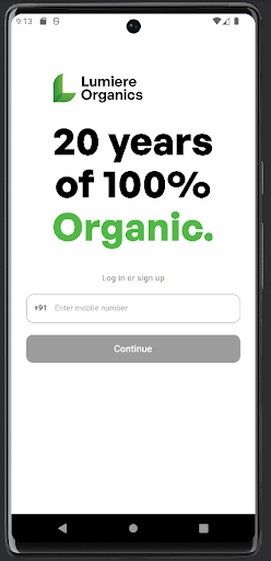 Android application Lumiere Organics screenshort