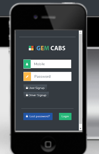 Android application GEM CABS screenshort