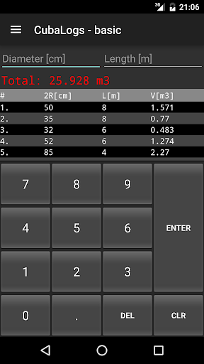 Android application CubaLogs timber volume calc screenshort