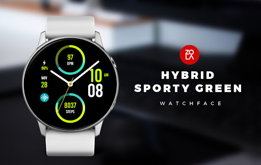Android application Hybrid Sporty Green Watch Face screenshort