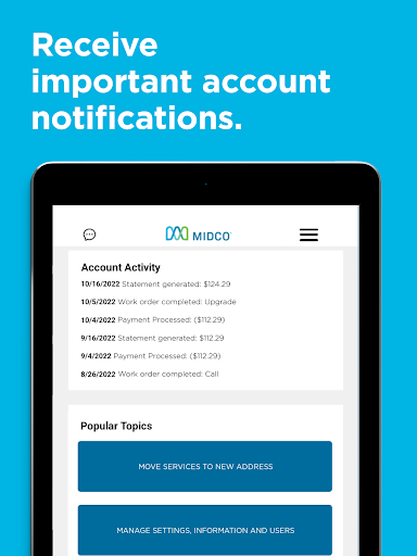 Screenshot of Midco My Account