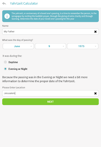 Screenshot of Kaddish Assistant
