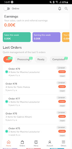 Android application FOOD pour marchands screenshort