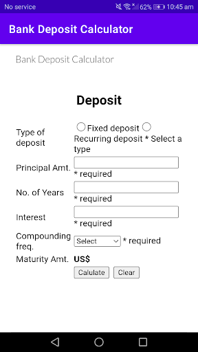 Android application Bank Deposit Calculator screenshort