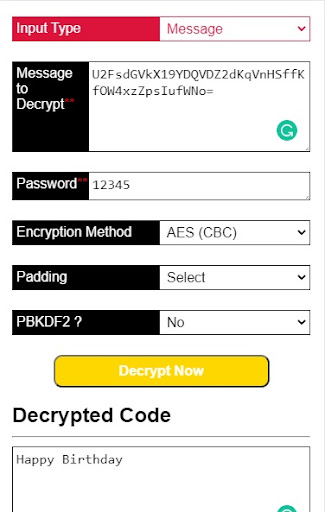 AES Encryption and Decryption Screen 2