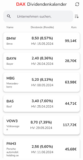 Android application Dividendenkalender screenshort