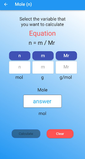 Chem Calculator Screen 2