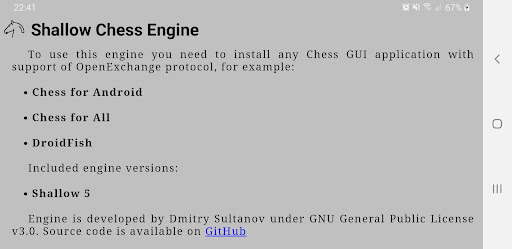 Shallow Chess Engine Screen 2