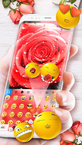 Raindrop Red Rose Keyboard The Screen 3