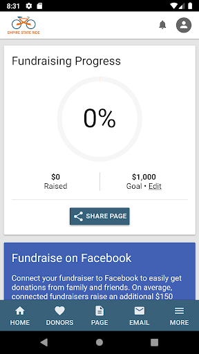 Android application Empire State Ride Fundraising screenshort