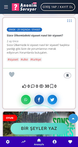 Android application Anonim Soruyor screenshort