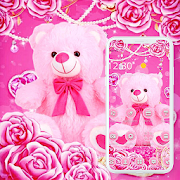 Pink Rose Teddy Bear Romantic Theme  Icon