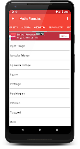 Android application Maths Formulas screenshort