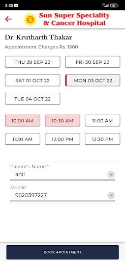Booking App for Patient Screen 2