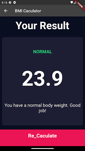 BMI Calculator Screen 2