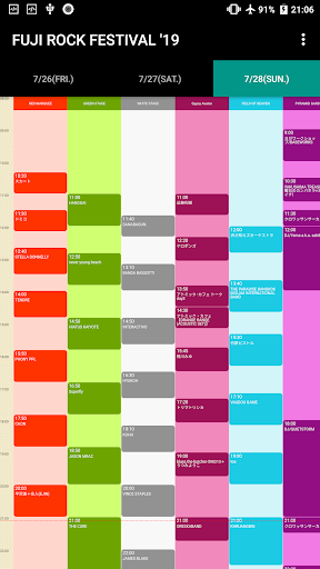 Android application タイムテーブル:FUJI ROCK FESTIVAL '19 screenshort
