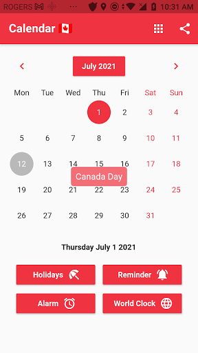 Android application Canadian Calendar 2024 screenshort