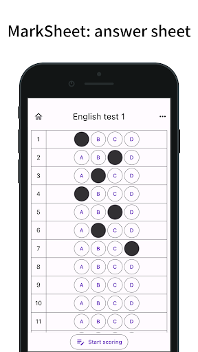 Android application MarkSheet: answer sheet screenshort