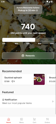 Android application Aurora Ristorante Italiano screenshort