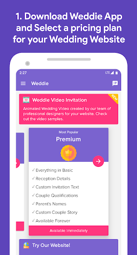 Android application Weddie - Free Wedding Websites screenshort