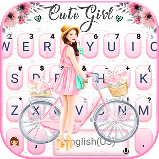 Floral Bicycle Girl Keyboard T  Icon