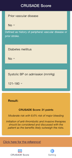 CRUSADE Risk Score for ACS Screen 2