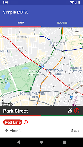 Android application Simple MBTA App screenshort