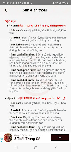 Android application Sim Phong Thủy screenshort