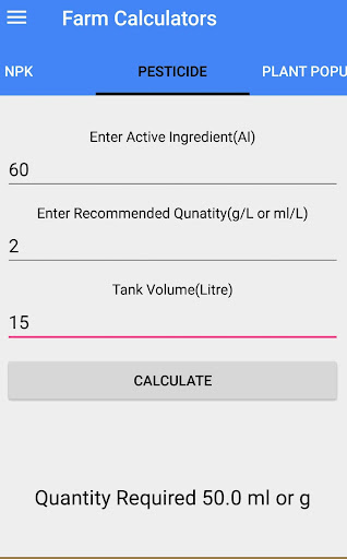 Farm Calculators Screen 3
