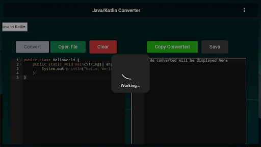 Screenshot of Kotlin/Java Converter