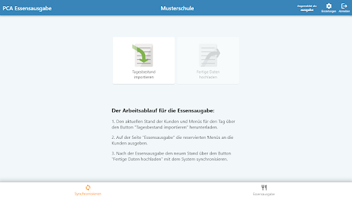 PCA Essensausgabe Screen 2