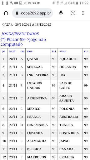 Calendário Copa2022 Screen 2