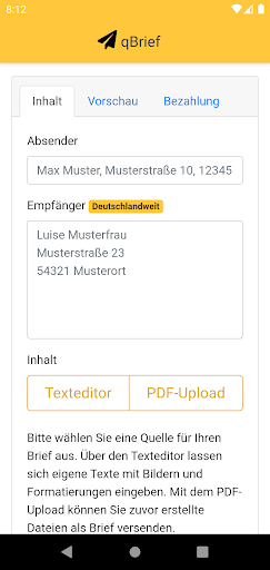 Android application qBrief - Post Briefe schreiben screenshort