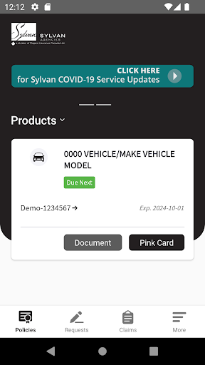 mySylvanInsurance Screen 2