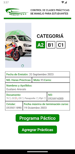 Android application Instructores screenshort