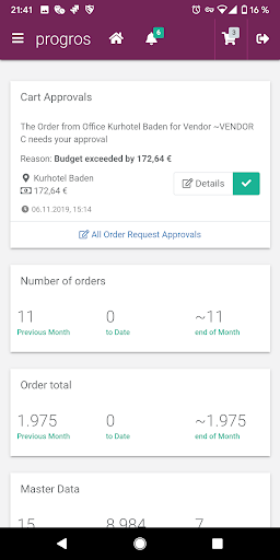 Android application progros Order screenshort
