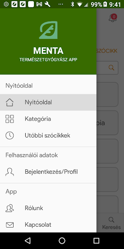 Android application MenTA - Természetgyógyász App screenshort