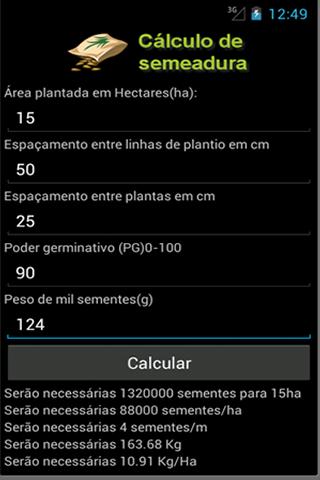 Cálculo de Semeadura Screen 3