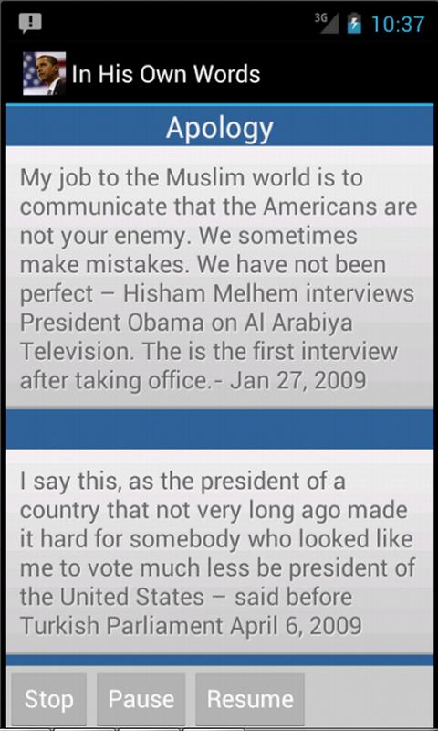 Android application Obama, In His Own Words screenshort