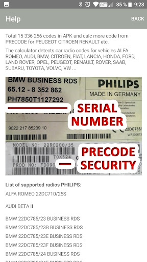 RADIO CODE for PHILIPS 95 - 98 screenshot 17
