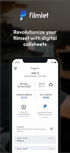 Android application filmlet - digital callsheets screenshort