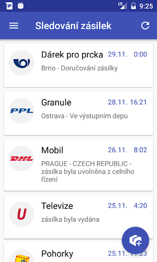 Android application Sledování zásilek screenshort