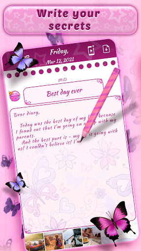 Android application Pink Diary with Lock Password screenshort