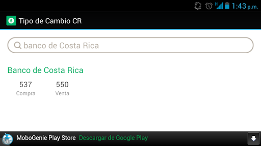 Exchange rate Costa Rica Screen 3