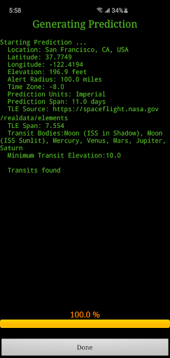 ISS Transit Prediction Screen 3