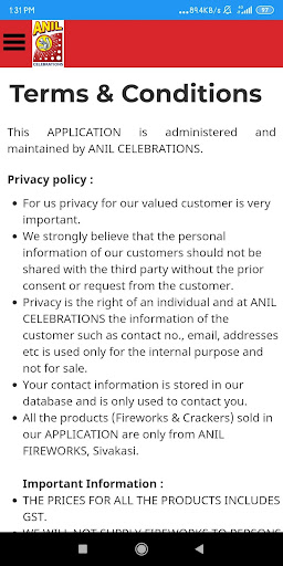 Android application Anil Celebrations screenshort